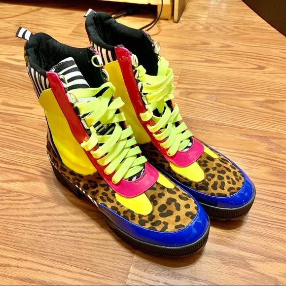 Funky Colorblocked Platform Combat Boots - Picture 3 of 7